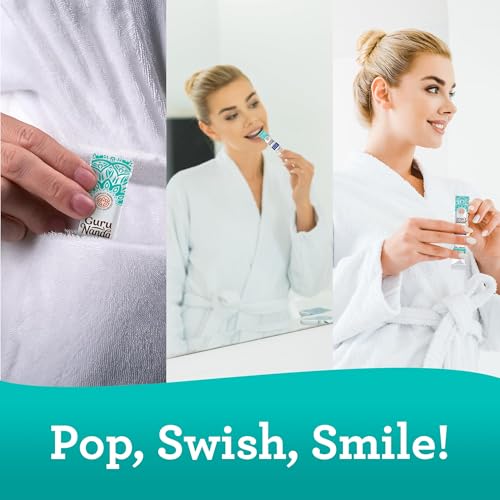 GuruNanda Travel Sachets Coconut Oil Pulling, Fresh Breath Mouthwash, 7 Essential Oils & Vitamins for Happy Teeth & Gums, 28 Sachets