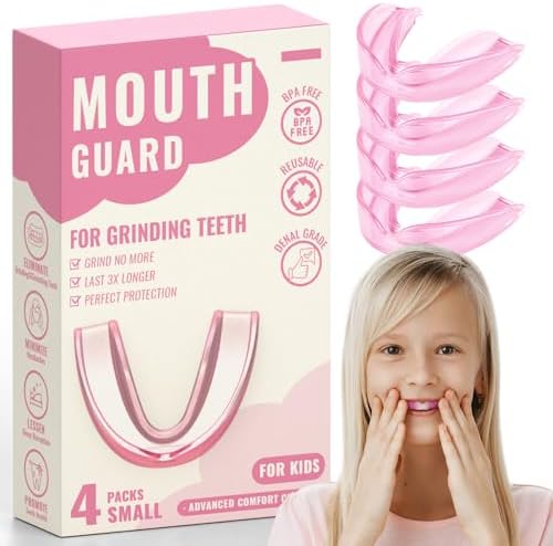 4 Pack Pink Kids Mouth Guard for Teeth Grinding,Comfortable Night Guard,Moldable Child Bite Guard for Clenching Teeth, Mouthguard for Kids