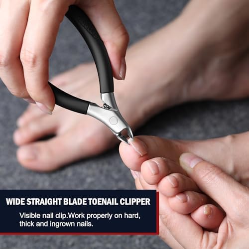 FVION Toenail Clippers for Ingrown Toenail, Straight Nail Clippers for Ingrown Toenails, Professional Ingrown Toenail Treatment for Adults, Seniors, Men and Women (Black)