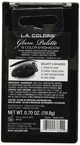 L.A. COLORS 18 Color Eyeshadow Palette, Shady Lady CES751 (Pack of 2)