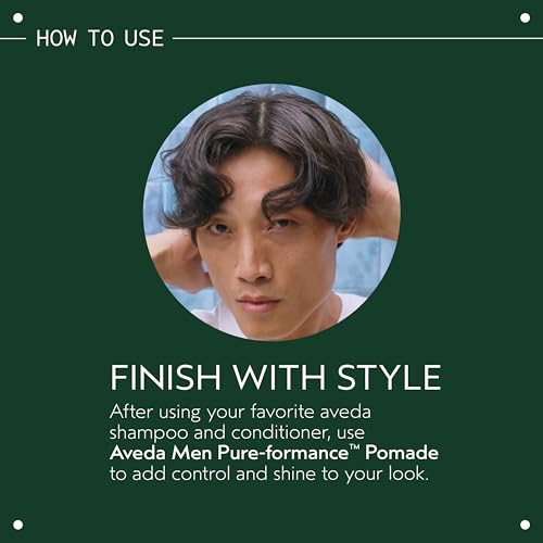 Aveda Men Pure-Formance Pomade | Strong Hold Hair Pomade | Non-Greasy Formula | Water-Based | Short to Medium-Length Hair, 2.5 Ounce