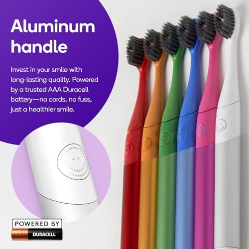 Burst Nova Toothbrush (Pink) | Sonic Powered Teeth Whitening | Super-Soft Bristles | 18000 VPM | 2 Minute Timer | Aluminum Handle | Replaceable Brush Head | Compact Size | with AAA Battery