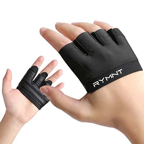 RYMNT Minimal Workout Gloves,Short Micro Weight Lifting Gloves Grip Pads with Full Palm Protection & Extra Grip for Men Women Weightlifting,Gym,Cross Training,Powerlifting,WODs.Black-Small