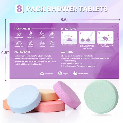 Shower Steamers 8 Scents - Shower & Bath Bombs with Organic & Natural Fragrances for Teens and Adults - Birthday, Mother's Day Gift for Women Who Have Everything（Purple）