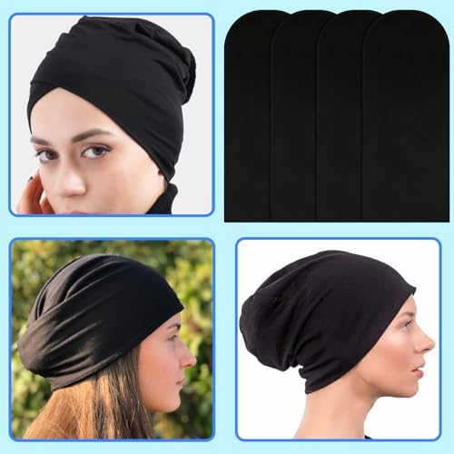 4 Pieces Unisex Jumbo Dreadlock Cap, Black Elastic Long Hair Bonnet Dreads Caps for Men Women, Loc Head Wraps Cap Hair Sleeve Full Cover Accessories, for Sleeping & Shower, 19 x 10 Inch