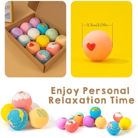 Bath Bombs for Women Gift Set, 12 Pack Handmade Bath Bombs Salt Balls, Perfect for Bubble Spa Relaxing, Moisturizing Dry Skin, Stress Relief, Birthday Valentines Gifts Idea for Men Women