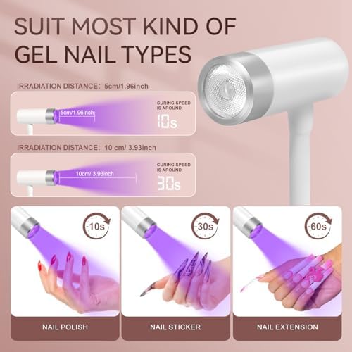 AORAEM UV LED Nail Lamp, Rechargeable Gooseneck Lamp for Gel x Nails 12W Quick Dry LED Nail Light Nail Dryer with 4 Timers & Auto Sensor, Professional Flash Cure Light for Gel Nails Home DIY White