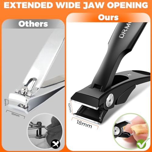 Straight Nail Clippers for Men, Ergonomic 18mm Large Toenail Clippers for Thick Nails for Seniors with Wide Jaw, Long Handled Nail Cutter Edgy Toe Nail Clipper for Adult with File, Gift for Men