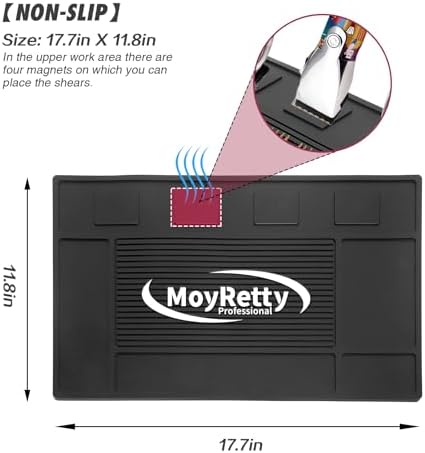 MoyRetty Magnetic Barber Organizer Mat for Clippers(17.7'' x 11.8''), Professional Anti-Slip Heat-Resistant Silicone Pad for Hair Stylist Supplies- 4 Magnets