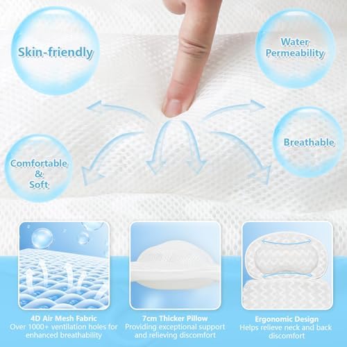 Bath Pillow Bathtub Pillow Washable Full Body Bath Pillows for Tub Neck and Back Support Spa Bath Cushion Tub Pillow Headrest with Comfort 4D Air Mesh and 10 Powerful Suction Cups for Women Relaxing