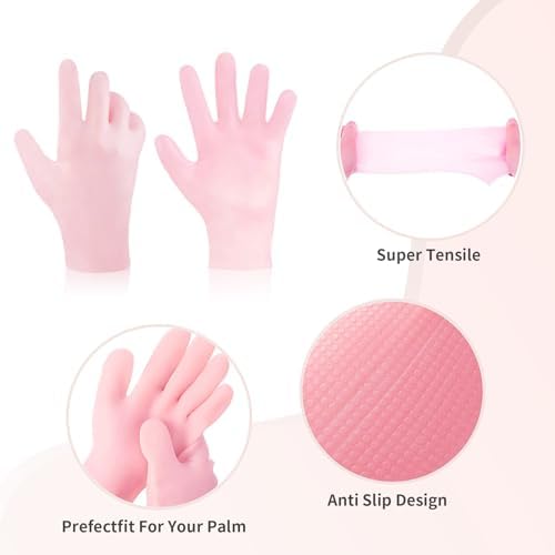 MoyRetty Silicone Moisturizing Gloves 2 Pairs, Flexible & Durable, Ideal for Dry Hands, Home Spa Experience - Pink & Beige