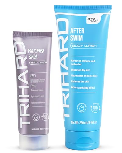 TRIHARD Chlorine Removal Body Wash and Lotion Set, Protects and Hydrates Sensitive Skin from Pool and Ocean, Pool Essentials for Pre and Post Swim Chlorine Skin Protection