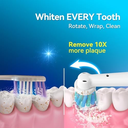 SEAGO Rotating Electric Toothbrush with 8 Round Brush Heads, with 5 Cleaning Modes, Sonic Technology Whitening Teeth in 14 Days, for Adult and Kids, SG-2603 (White)