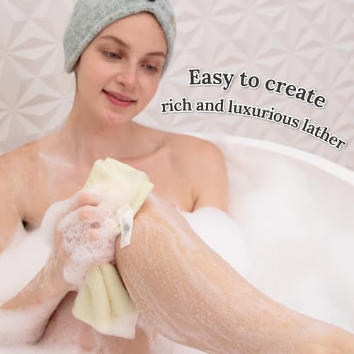myHomeBody Exfoliating Washcloths for Showering, Loofah Body Scrubber Exfoliator, Back Shower Towel, Bath Washer for Exfoliation, Cream, Set of 2