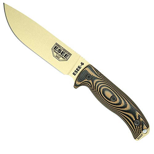 ESEE-6 1095 Carbon Steel, Black Sheath (Black Blade, Natural Canvas Micarta 3D Handle)