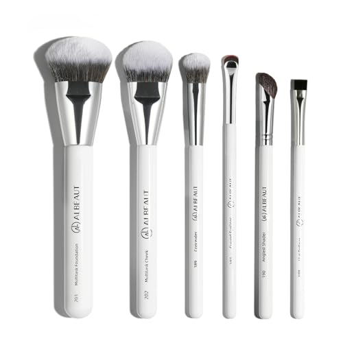 Face Makeup Brush Set 6PCS, Angled Cream Foundation Liquid Blush Brush Concealer Brush Under Eye, Nose Contour Eyeliner & Brow Brush