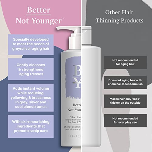 Better Not Younger Silver Lining Purple Shampoo for Women 40+ - Anti-Brass Tone Neutralizer & Brightening Formula, Nourishment for Gray, White & Silver Hair - Sulfate-Free. Burdock & Bamboo, 8.4 Fl Oz