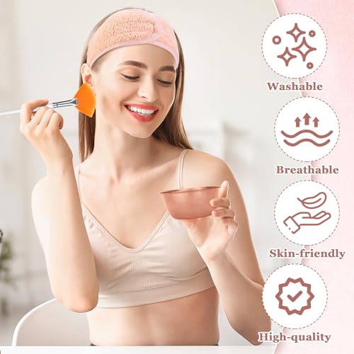 24Pcs Esthetician Supplies for Facials Set 6 Rose Gold Facial Bowls Esthetician 6 Facial Headbands 6 Facial Fan Mask Brushes & 6 Flat Brushes for Women Facial Mask Mixing Kit Facial Tools