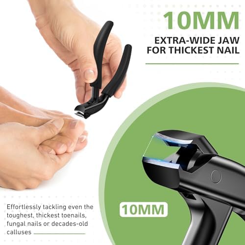 BALUCA Curved Head Toenail Clippers for Seniors for Thick Toenails, Long Handle Toe Nail Clippers with Catcher, German Stainless Steel Angled Nail Clippers with Silicone-Grip - Black