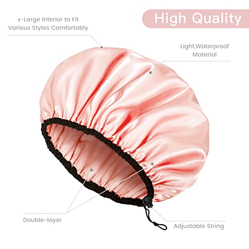 Auban Shower Cap for Women, Adjustable Reusable, Extra Large, Double-Layer Waterproof Bathing Cap, Waterproof Exterior, EVA Lining, Hair Cap for All Hair Lengths, 3 Colors