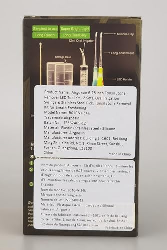 Airgoesin™ 6.75 inch Tonsil Stone Remover LED Tool Kit - 2 Sets, Oral Irrigation Syringe & Stainless Steel Pick, Tonsil Stone Removal Kit for Breath Freshening