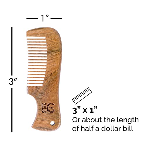 Zeus Pocket Sandalwood Mustache Comb, Handmade Travel Size Mustache Comb for Men