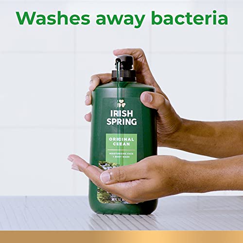 Irish Spring Original Moisturizing Body Wash for Men, 24-Hour Fresh, Face and Body Wash, Biodegradable Ingredients, Paraben Free, Cool Fresh Scent, 30 fl oz Pump Bottle