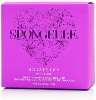 Spongellé Lily Heart Buffer – Exfoliating Sponge & Body Wash Infused with Lily Fragrance – Ideal for Valentine's & Mother's Day Gifts