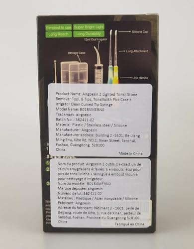 Airgoesin™ Upgraded Tonsil Stone Remover Tool, Blue & Yellow, 5 Tips, Tonsillolith Pick Case + 1 Irrigator Fresh Breath Oral Rinse