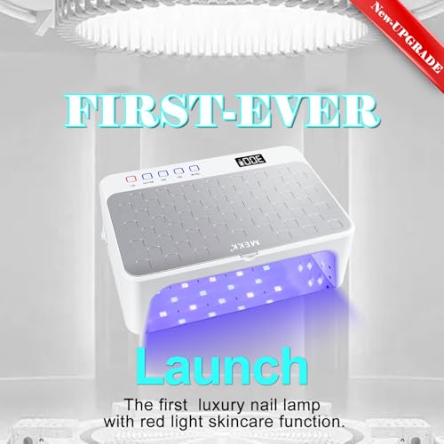 MEKK UV LED Nail Lamp - Luxury Cordless UV Light for Gel Nails with Red Light Skincare,4+2 Timer Modes,Two-Hand Design,Professional Nail Lamp for Salon & Home-White