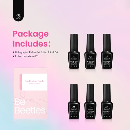 Beetles Glitter Gel Nail Polish 6 Colors Orange Gold Hot Pink Blue Shimmer Silver Colors Sparkly Shiny UV Gel LED Nail Lamp Gel Polish Kit for Home DIY Nail Designs