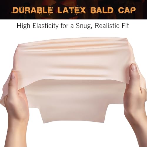 Latex Bald Cap SFX Makeup Kit,Bald Wig Cap with Skin Water-Based Acrylic Adhesive(Bonding Skin Glue) for Men Adult,Bald Caps Perfect for Halloween Costumes, Cosplay, and Theater