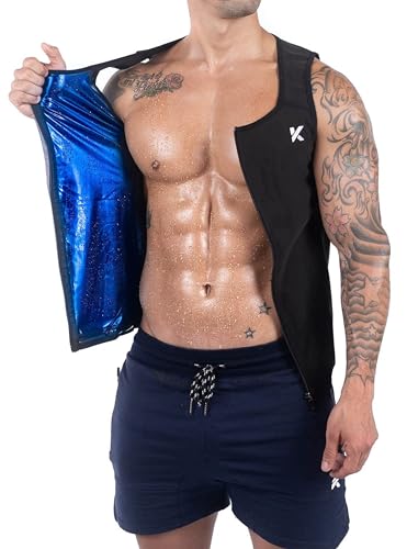 Kewlioo Men's Premium Zip Sauna Tank Top for Men - Heat Trapping Sauna Shirt for Men, Compression Sweat Suit for Gym, Workouts, Exercise, Fitness, Sauna Suit For Men (Black, S/M)