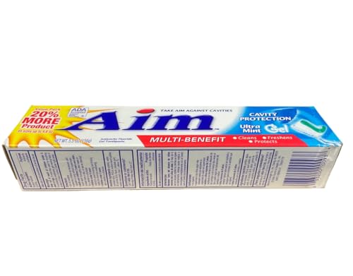 Aim Cavity Protection Ant Cavity Fluoride Toothpaste, Ultra Mint Gel, 5.5 Ounce, Pack of 6