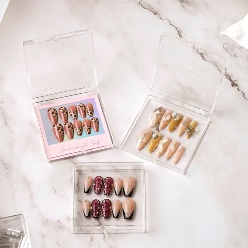 30Boxes Large (8 x 8cm) Press On Nail Packaging Storage Box and 90pcs Adhesive Tabs - Acrylic Organizer Case for Artificial Nail for Nail Business Supplies (clear, L)