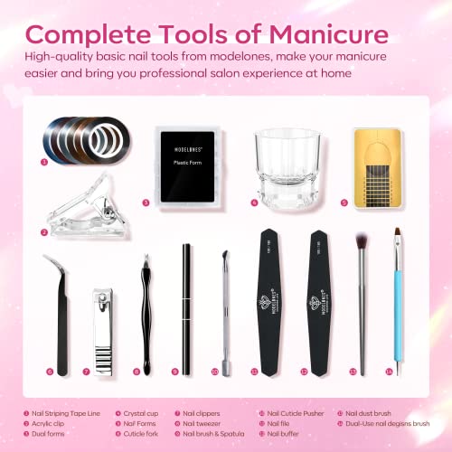Modelones Poly Nail Gel Kit 8 Rosy Pink Colors with 48W U V/LED Lamp Poly Extension Gel Complete Nail Art Tools Professional Starter Manicure Kit Supplies Rhinestone Glitters Beauty Gift DIY at Home