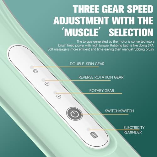 Electric Body Brush, Electric Shower Scrubber, Long Handle Body wash applicator, Silicone Back Brush, 6 Shower Brush Heads ，for Cleaning, Massage and Exfoliation (Light Green)