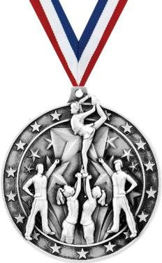 Crown Awards Cheer Medals - 2" Silver Cheerleading Medals 5 Pack Prime