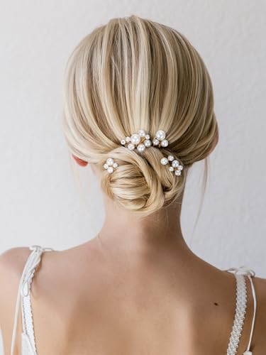 SWEETV 9 Pieces Bride Hair Accessories Pearl Wedding Hair Pins Leaf Bridal Hair Piece Vintage Hair Headpiece Leaf Hair Clips Jewelry for Women Bridesmaids Brides Flower Girls