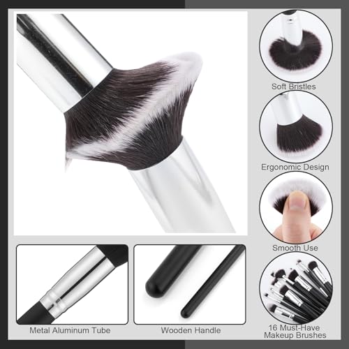 39Pcs Makeup Brush Set, Professional Makeup Brushes with Makeup Sponge, Makeup Storage Bag, Cleaning Tools, Powder Puff for Girl,Women