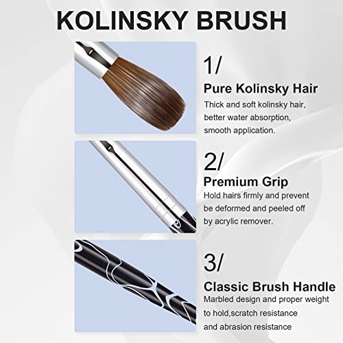 Acrylic Nail Art Brush Size 10, 100% Pure Kolinsky Hair Oval for Application, Professional Extension Manicure Tool Striping Drawing Pen DIY Home Salon, Black, 1.0 Count