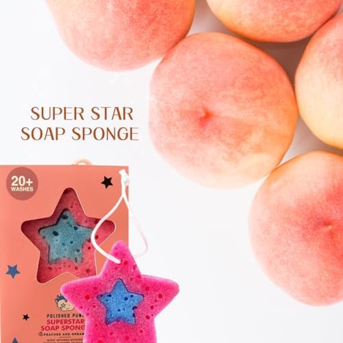 All-Natural Soap-Infused Sponge for Kids and Tweens Body Wash, Gentle on Skin, 20+ Uses (Peaches and Dreams)