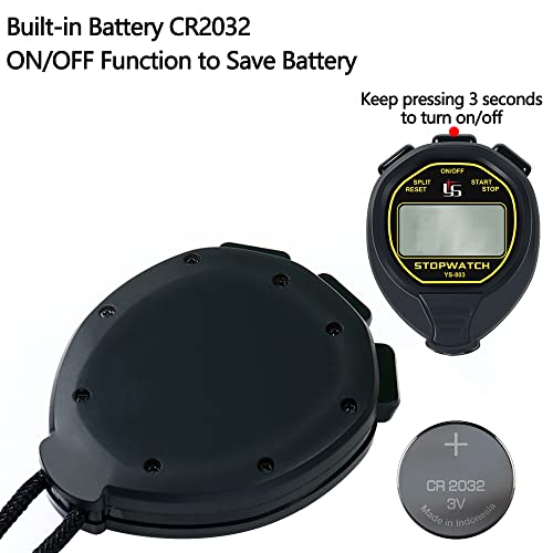 FCXJTU Simple Digital Sports Stopwatch Timer, No Bells, No Clock, No Alarm, Simple Basic Operation, Silent, ON/Off, Pure Stopwatch for Swimming Running Training Kids Coaches Referees Teachers (Black)