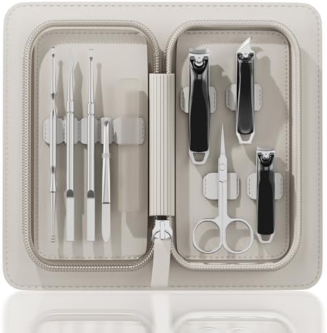 Nail Clippers Set Tweezers Scissors Manicure Grooming kit 9 in 1 with Zip Leather Case