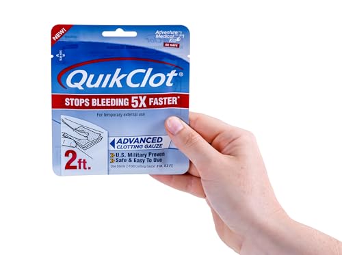 Adventure Medical Kits QuikClot Gauze - Gauze for Emergency Survival Kit, Doomsday Prepping Supplies & More - Stops Bleeding Fast with Kaolin - Flexible Hemostatic Medical Gauze - 3" x 24"