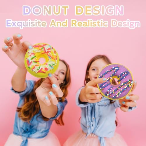 6 Pieces Donut Bath Bombs Gift Set for Kids - Scented Spa Bath Ball Fizzies with Surprise Bracelets Inside, Essential Oils, Moisturizing Bath Treats, Doughnut Princess Party Favors for Girls Women