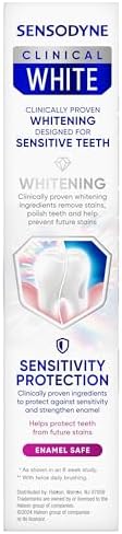 Sensodyne Clinical White Toothpaste Clinically Proven Whitening for Sensitive Teeth, Stain Protector, 3.4 oz x 3