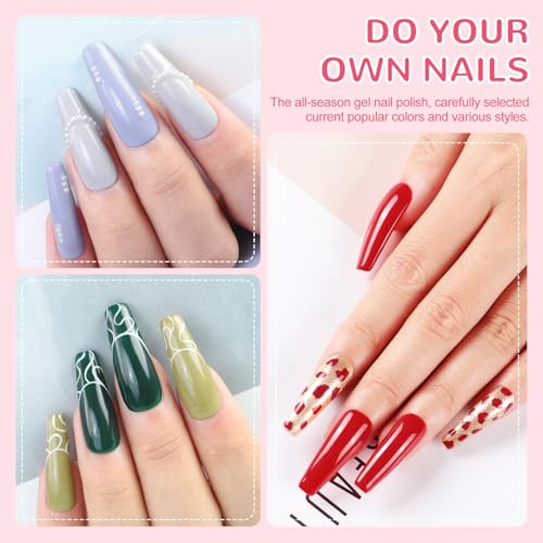 PEACECOLOR 38PCS Gel Nail Polish Kit with U V Light 20 Colors White Nude Pink Brown Green Red Gray Gel Manicure Starter Set Base Glossy/Matte/Glitter Top Coat All Season Home Salon
