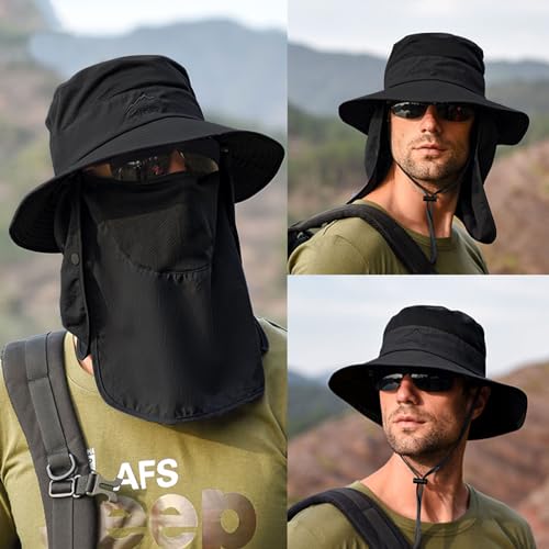 Sun Hats for Men Women Fishing Hat UPF 50+ Breathable Wide Brim Summer UV Protection Hat with Face Cover & Neck Flap