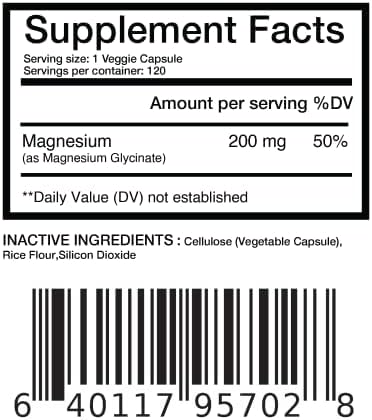Magnesium Bisglycinate 200mg - High Absorption Chelated Magnesium Supplement - Gentle on Stomach, Non-GMO, Gluten-Free, Supports Sleep, Muscle Cramps & Positive Mood - 120 Vegan Capsules